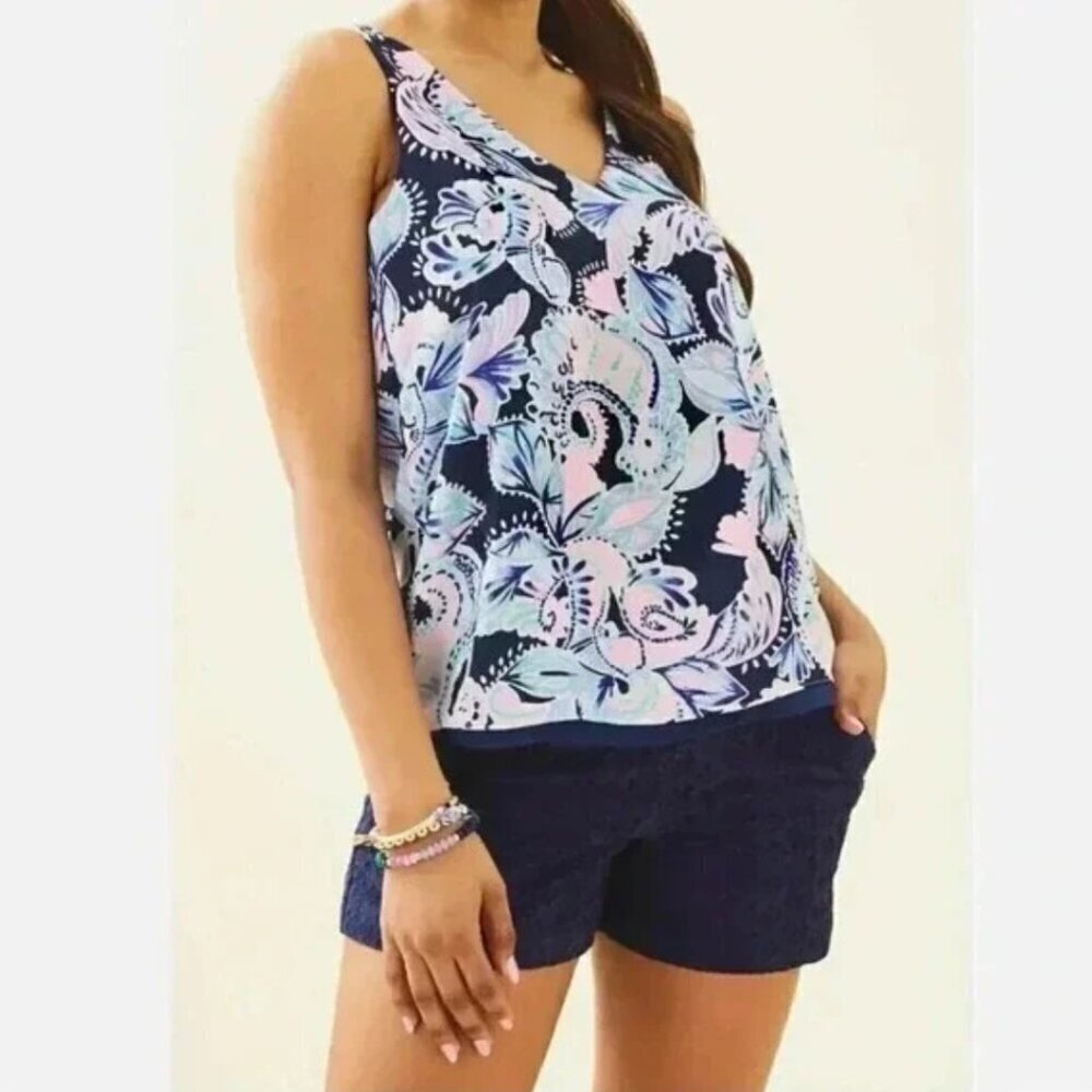 Lilly Pulitzer New Makenna Eyelet Shorts Navy Blue Size 16P Cotton Dressy NWT